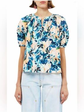 Ulla Johnson Vienna Floral Cotton Puff Sleeve Blouse Top Size 2